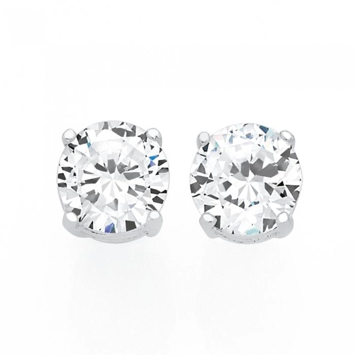 Sterling Silver 8mm Cubic Zirconia Claw Set Stud Earrings