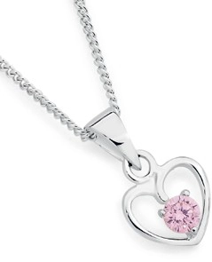 Sterling Silver Childs Pink Cubic Zirconia Heart Pendant