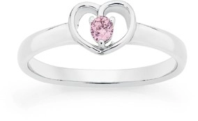 Sterling Silver Childs Pink Cubic Zirconia Heart Ring