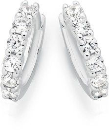 Sterling Silver Claw Cubic Zirconia Huggie Earrings