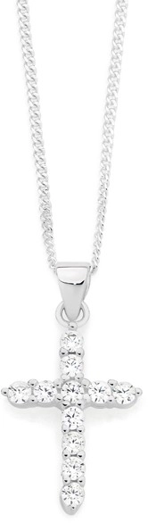 Sterling Silver Claw Set Cubic Zirconia Cross Pendant