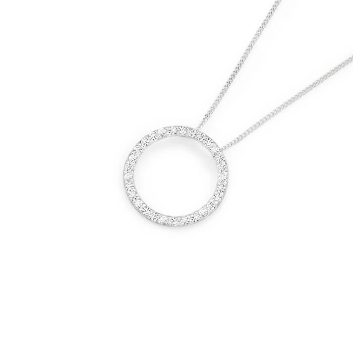 Sterling Silver Cubic Zirconia  15mm Fine Circle Pendant