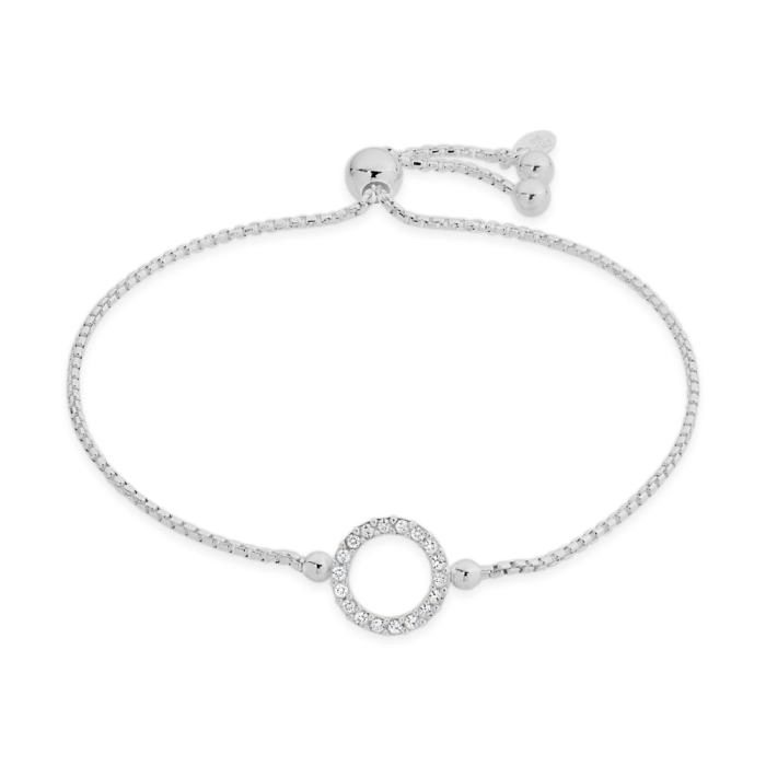 Sterling Silver Cubic Zirconia Circle Friendship Bracelet