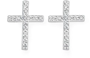 Sterling Silver Cubic Zirconia Claw Set Cross Stud Earrings