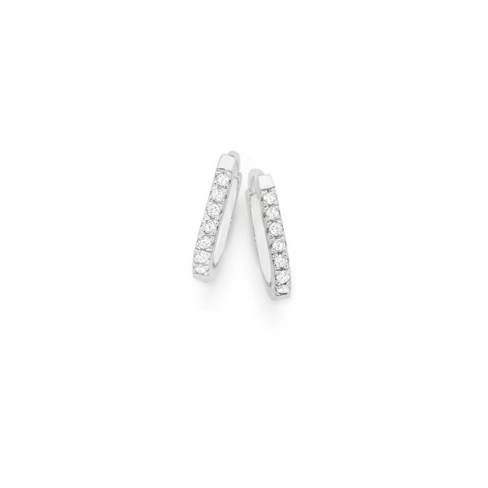 Sterling Silver Cubic Zirconia Claw Set Long Link Hoop Earrings