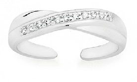 Sterling Silver Cubic Zirconia Crossover Toe Ring