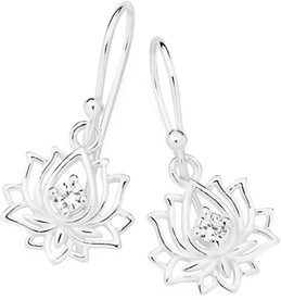 Sterling Silver Cubic Zirconia Lotus Cutout Drop Earrings