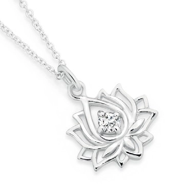 Sterling Silver Cubic Zirconia Lotus Cutout Pendant