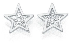 Sterling Silver Cubic Zirconia Star Stud Earrings