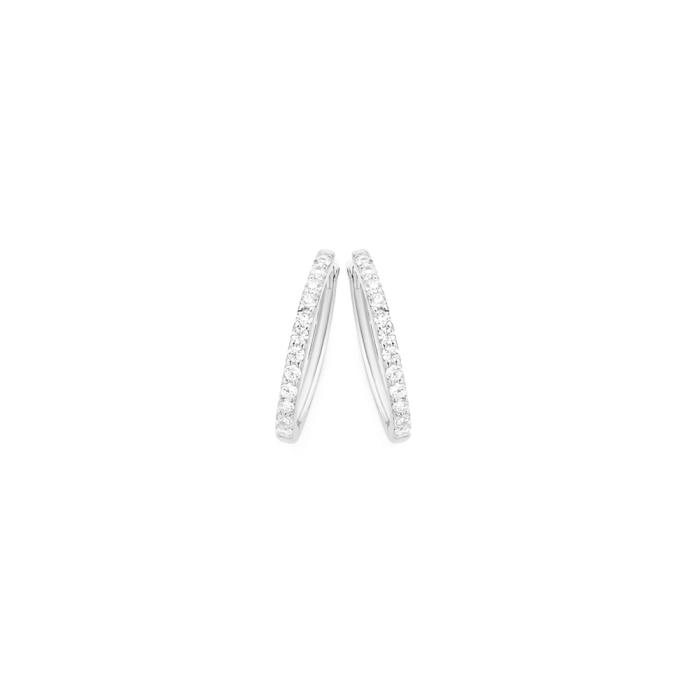 Sterling Silver Cubic Zirconia Thin Claw Set Hoop Earrings