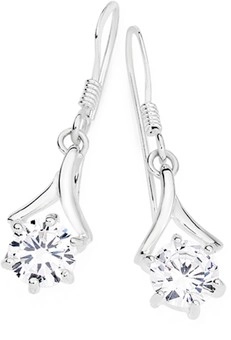 Sterling Silver Cubic Zirconia Wishbone Hook Drop Earrings