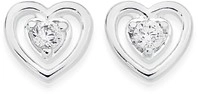 Sterling Silver Delicate Heart Frame Cubic Zirconia Studs