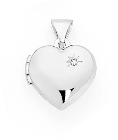 Sterling Silver Diamond Star Puff Heart Locket