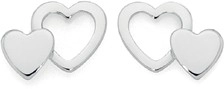 Sterling Silver Double Heart Stud Earrings