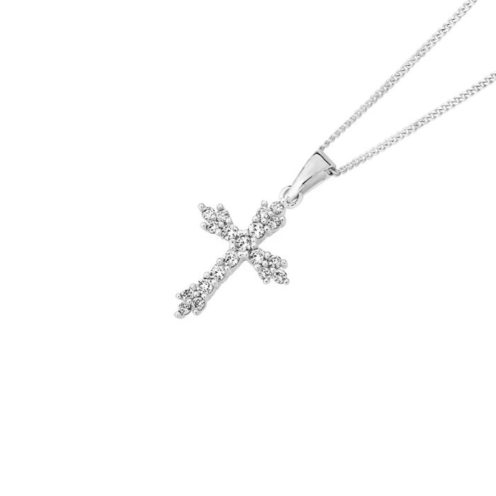 Sterling Silver Fancy Cubic Zirconia Cross Pendant