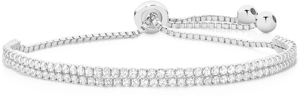 Sterling Silver Fine Double Strand Cubic Zirconia Friendship Bracelet