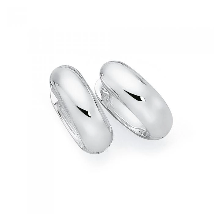 Sterling Silver Half Round Oval Huggie Earrings