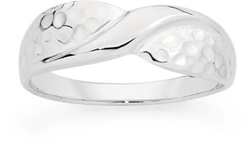 Sterling Silver Hammered & Polished Crossover Ring