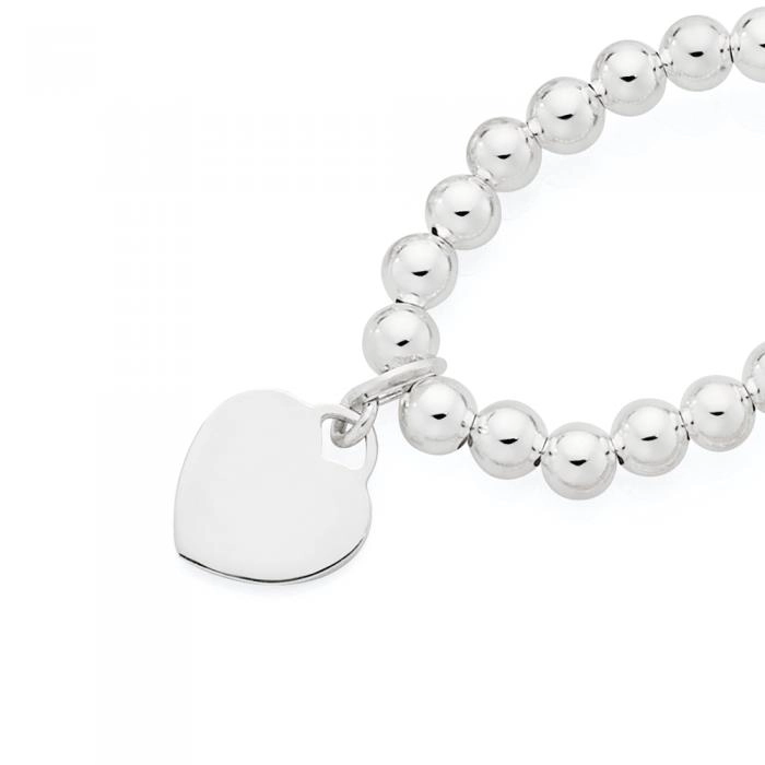 Sterling Silver Heart Disc on Ball Stretch Childrens Bracelet