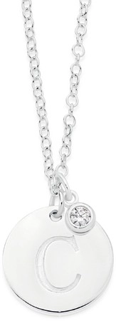 Sterling Silver Initial C Disc With Cubic Zirconia Charm Necklace