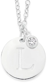 Sterling Silver Initial L Disc With Cubic Zirconia Charm Necklace