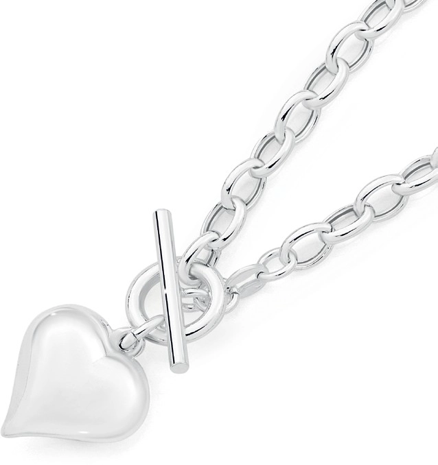 Sterling Silver Italian Made 45cm Oval Belcher Puff Heart Fob Necklet