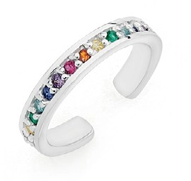 Sterling Silver Multi-Colour Cubic Zirconia Channel Set Toe Ring