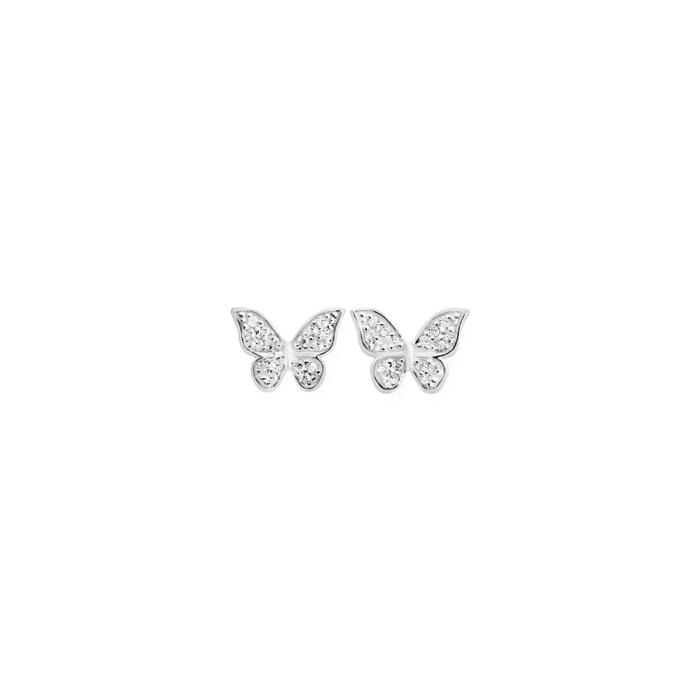 Sterling Silver Pave Cubic Zirconia Butterfly Stud Earrings