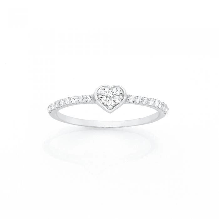 Sterling Silver Pave Cubic Zirconia Heart Stacker Ring