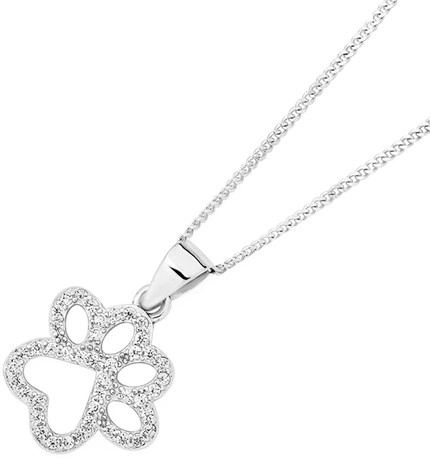 Sterling Silver Pets Cubic Zirconia Paw Print Cutout Pendant