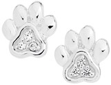 Sterling Silver Pets Cubic Zirconia Paw Print Stud Earrings