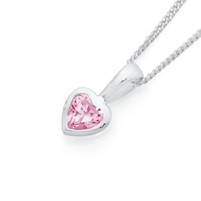 Sterling Silver Pink Cubic Zirconia Heart Pendant