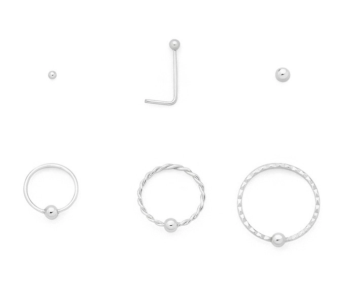 Sterling Silver Plain Ball & Nose Stud Set