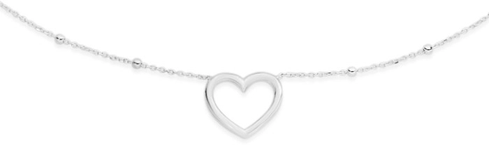 Sterling Silver Plain Heart On Fine Ball Chain