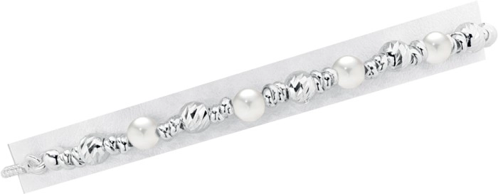 Sterling Silver Simulated Pearl & Twist Bead Friendship Bracelet