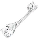 Sterling Silver & Stainless Steel Cubic Zirconia Pear on 4 Claw Belly Bar