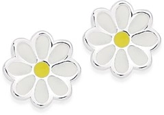 Sterling Silver Yellow & White Enamel Daisy Stud Earrings