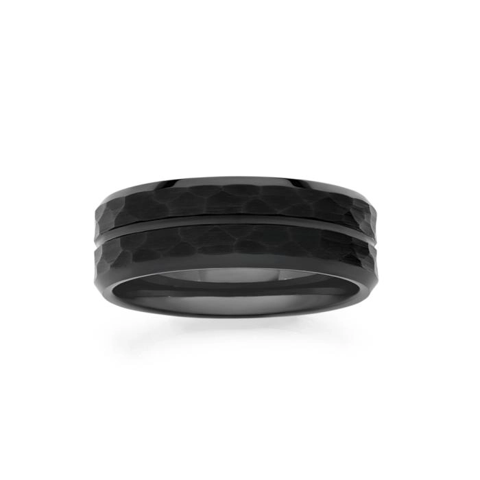 Tungsten Carbide Black Textured & Matte Centre Line Men's Ring