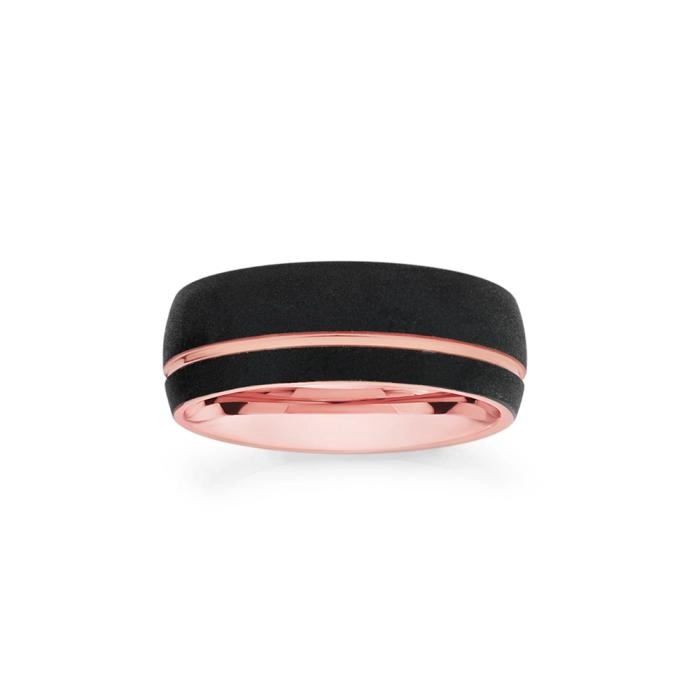 Tungsten Carbide Matte Black & Rose Gold Plate Line Men's Ring