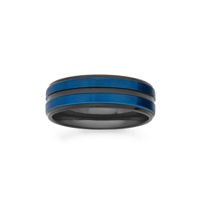 Tungsten Carbide Two Blue Lines Men's Ring