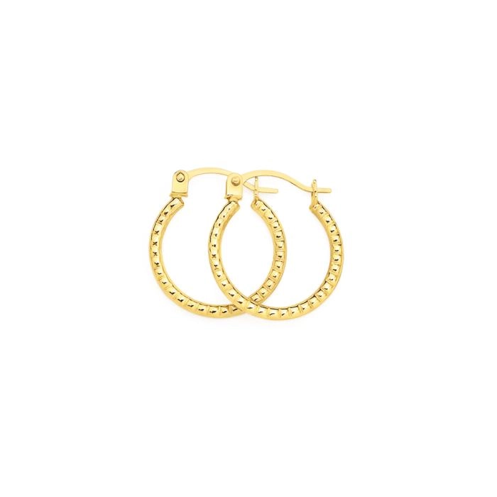 9ct Gold 10mm Beaded Hoop Earrings