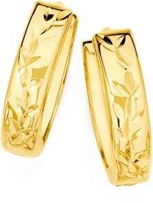 9ct Gold 10mm Diamond-Cut Huggie Earrings