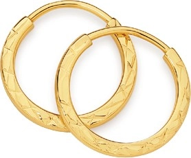 9ct Gold 10mm Diamond-Cut & Polished Flexi Hoop Earrings