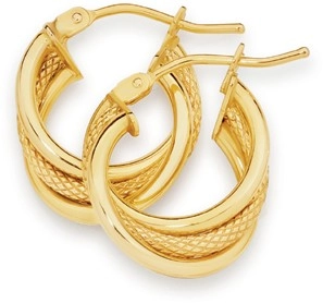 9ct Gold 10mm Plain & Patterned Triple Hoop Earrings