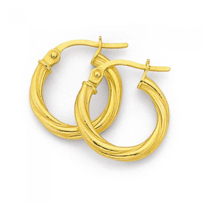 9ct Gold 10mm Twist Hoop Earrings