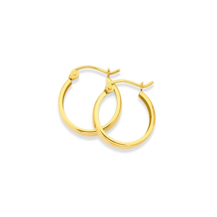 9ct Gold 12mm Flat Hoop Earrings