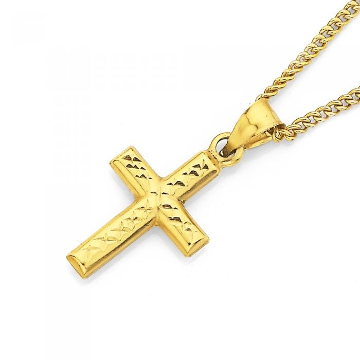 9ct Gold 15mm Diamond-Cut Cross Pendant