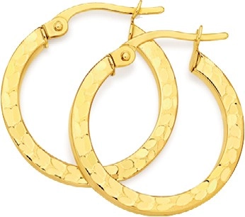 9ct Gold 15mm Diamond Cut Square Tube Hoop Earrings