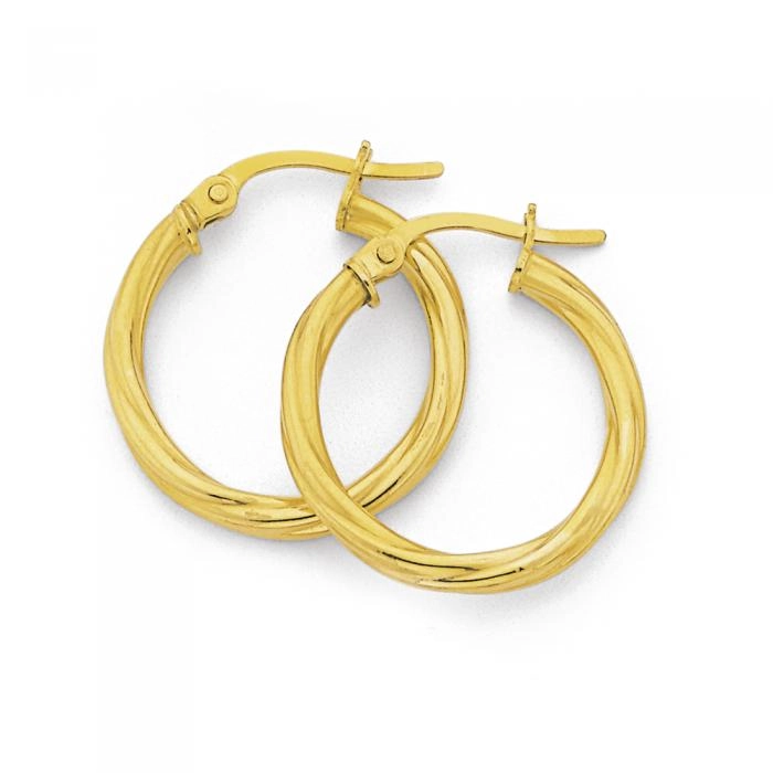 9ct Gold 15mm Twist Hoop Earrings