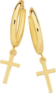 9ct Gold 1.5x10mm Hoop Earrings With Cross Drop